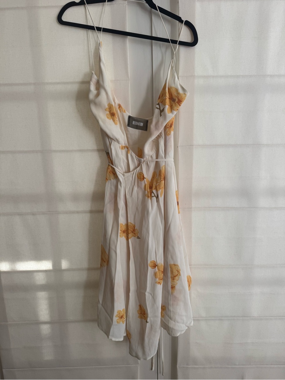 Reformation Cream Slip Dress with Yellow Floral Print